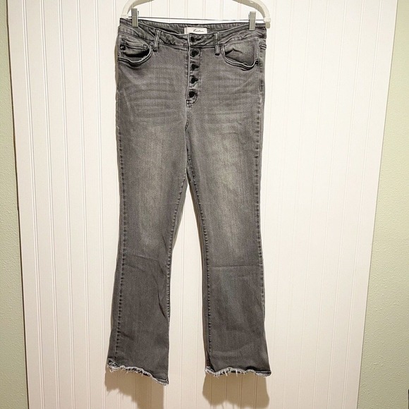 KanCan Grey Rainn Ultra High Rise Flare Jeans Button Fly Size 31 - Picture 2 of 8